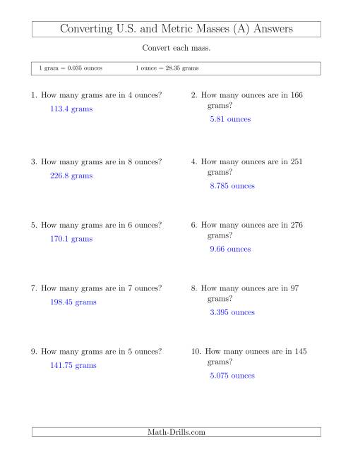 The Converting Between Ounces and Grams (A) Math Worksheet Page 2