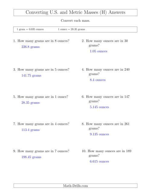 The Converting Between Ounces and Grams (H) Math Worksheet Page 2