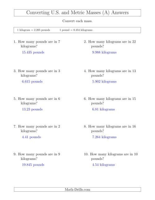The Converting Between Pounds and Kilograms (A) Math Worksheet Page 2
