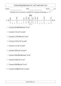 Converting Between Square Metres, Square Centimetres and Square Millimetres (Euro Number Format)