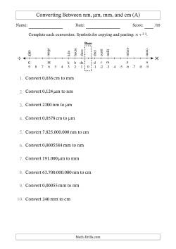 Converting Between Nanometres, Micrometres, Millimetres and Centimetres (Euro Number Format)