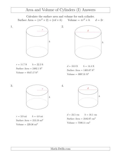 Calculating Surface Area and Volume of Cylinders (I)