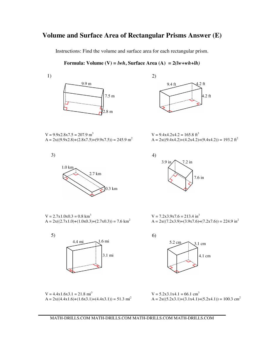 Volume and Surface Area of Rectangular Prisms (E)