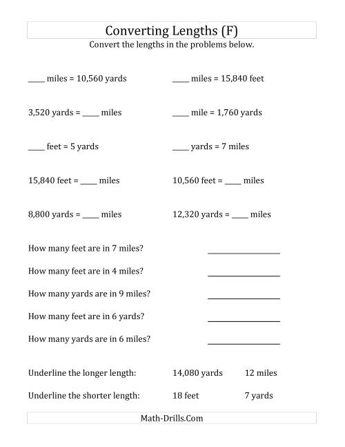The Converting Between U.S. Feet, Yards and Miles (F) Math Worksheet
