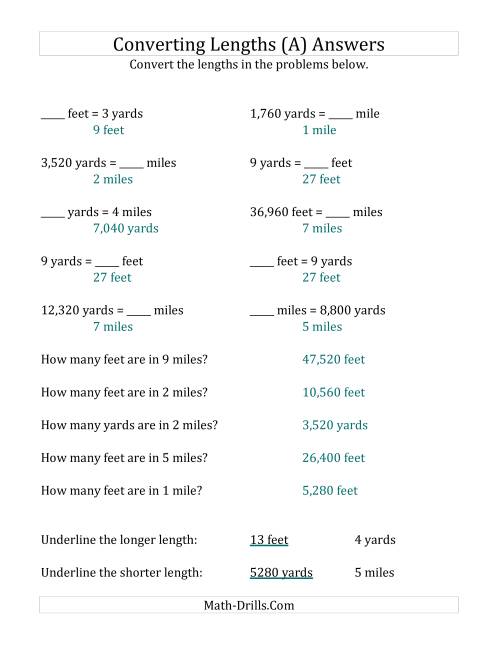 The Converting Between U.S. Feet, Yards and Miles (All) Math Worksheet Page 2