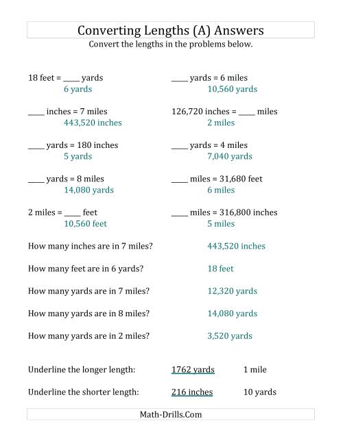 The Converting U.S. Length Measurements (A) Math Worksheet Page 2