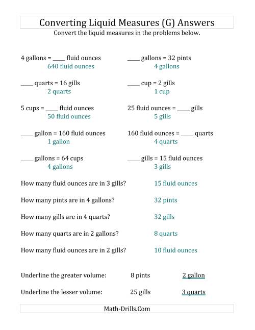 The Imperial Liquid Measurements Conversion (G) Math Worksheet Page 2