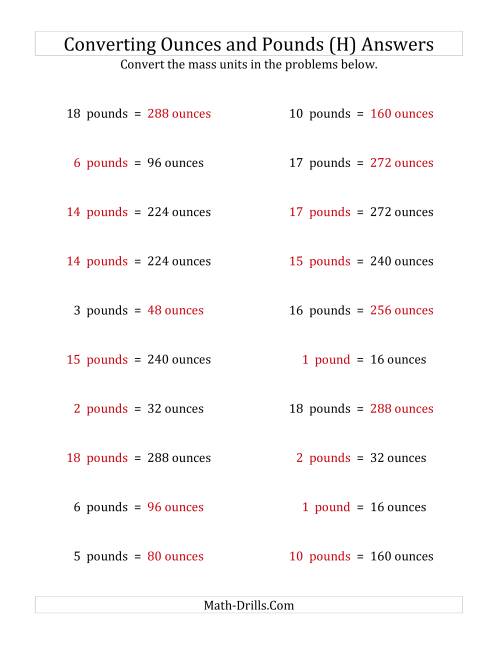 Convert Between Ounces and Pounds (H)