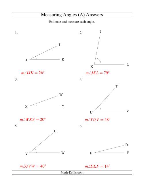 The Measuring Angles Between 5° and 90° (A) Math Worksheet Page 2