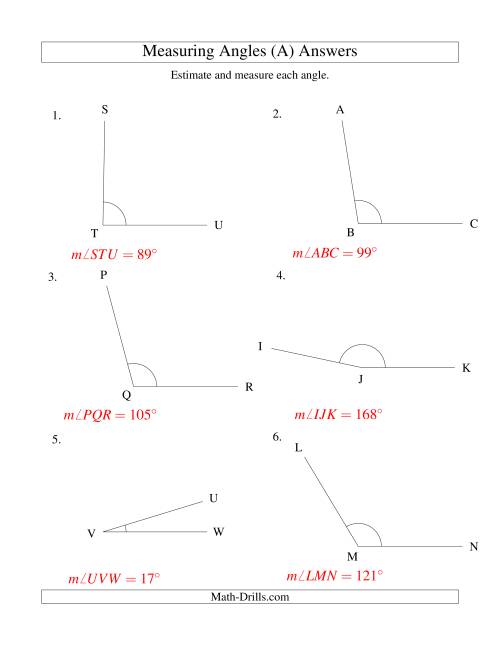 The Measuring Angles Between 5° and 175° (A) Math Worksheet Page 2