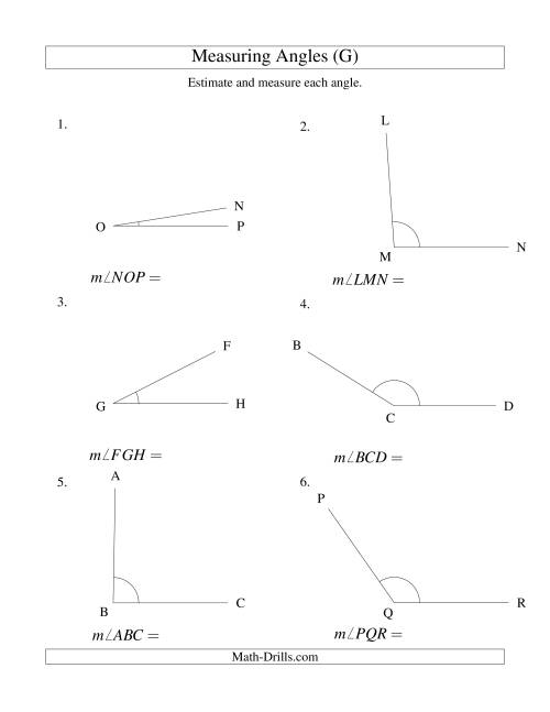 The Measuring Angles Between 5° and 175° (G) Math Worksheet