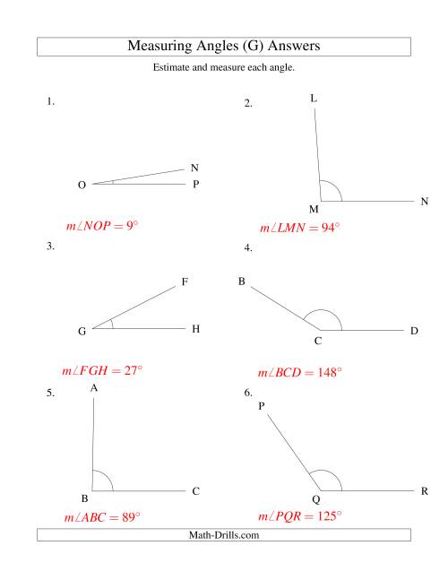 The Measuring Angles Between 5° and 175° (G) Math Worksheet Page 2