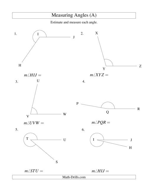 The Measuring Angles Between 5° and 355° (A) Math Worksheet