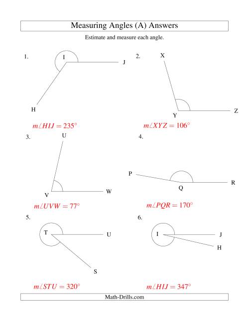 The Measuring Angles Between 5° and 355° (A) Math Worksheet Page 2