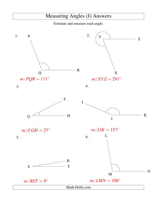 The Measuring Angles Between 5° and 355° (J) Math Worksheet Page 2