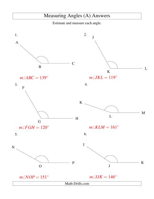 The Measuring Angles Between 90° and 175° (A) Math Worksheet Page 2