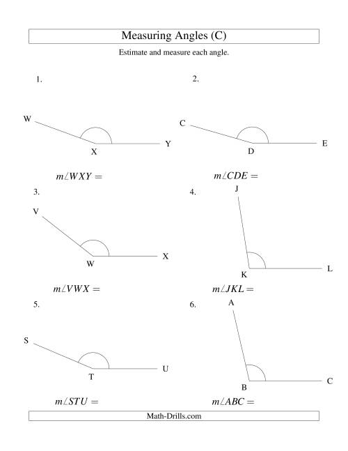 The Measuring Angles Between 90° and 175° (C) Math Worksheet
