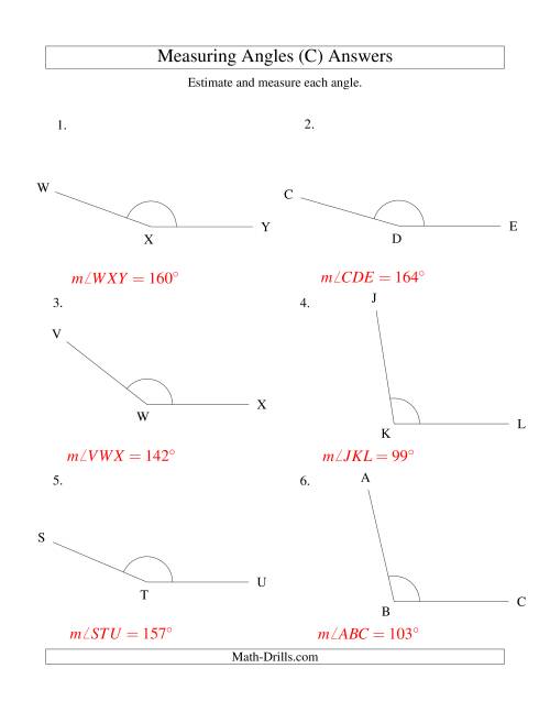 The Measuring Angles Between 90° and 175° (C) Math Worksheet Page 2