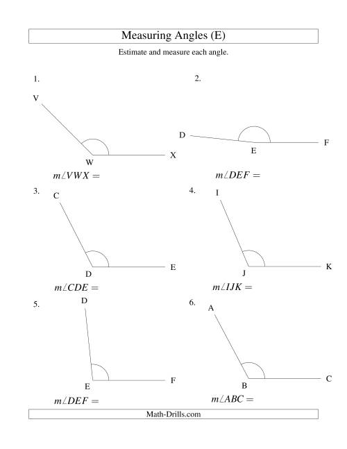 The Measuring Angles Between 90° and 175° (E) Math Worksheet