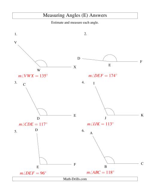 The Measuring Angles Between 90° and 175° (E) Math Worksheet Page 2