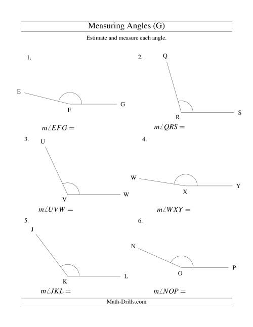 The Measuring Angles Between 90° and 175° (G) Math Worksheet