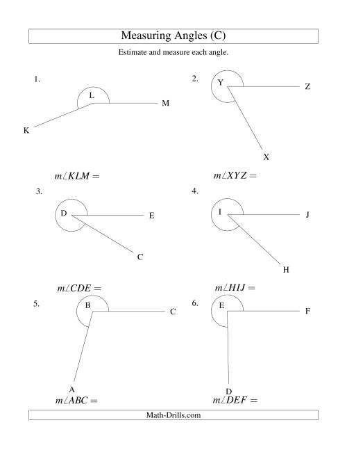 The Measuring Angles Between 185° and 355° (C) Math Worksheet