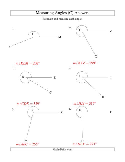 Measuring Angles Between 185° and 355° (C)