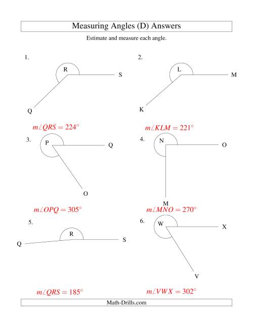 The Measuring Angles Between 185° and 355° (D) Math Worksheet Page 2