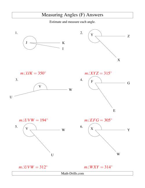 The Measuring Angles Between 185° and 355° (F) Math Worksheet Page 2