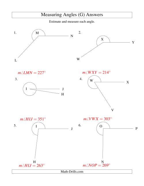 The Measuring Angles Between 185° and 355° (G) Math Worksheet Page 2
