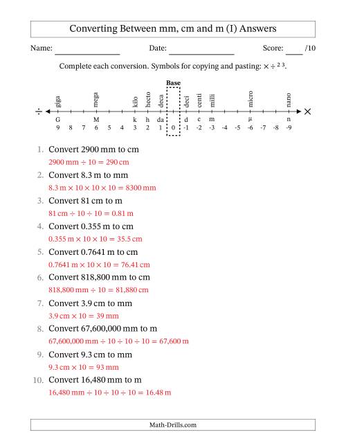 The Converting Between Millimeters, Centimeters and Meters (I) Math Worksheet Page 2