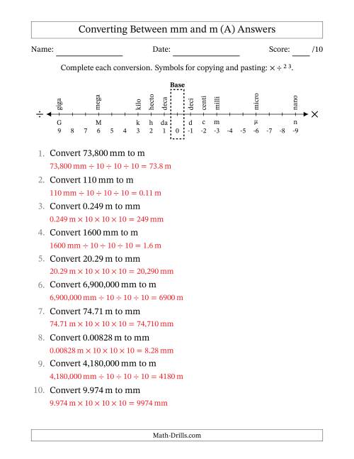 The Converting Between Millimeters and Meters (A) Math Worksheet Page 2