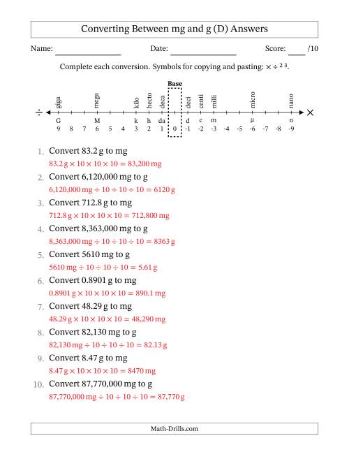 The Converting Between Milligrams and Grams (D) Math Worksheet Page 2
