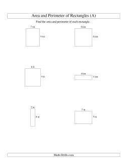 Area and Perimeter of Rectangles (whole numbers; range 1-9)