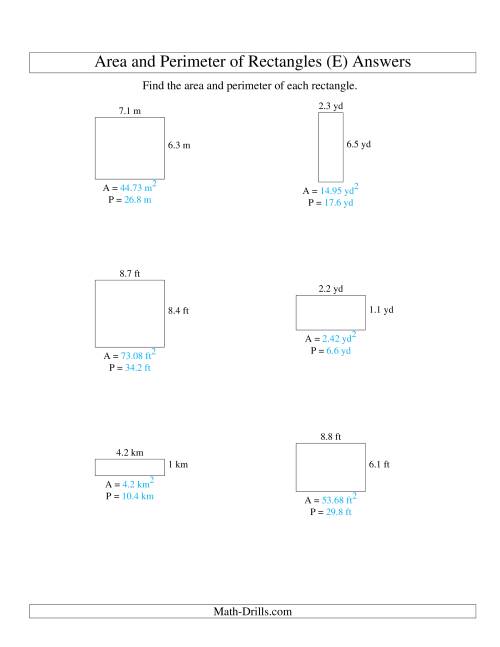 Area and Perimeter of Rectangles (up to 1 decimal place; range 1-9) (E)