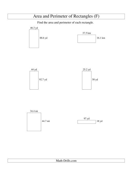 The Area and Perimeter of Rectangles (up to 1 decimal place; range 10-99) (F) Math Worksheet