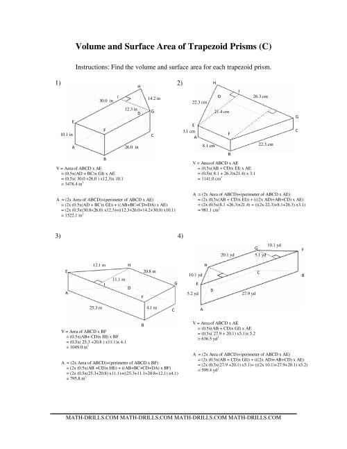 The Volume and Surface Area of Trapezoid Prisms (C) Math Worksheet Page 2