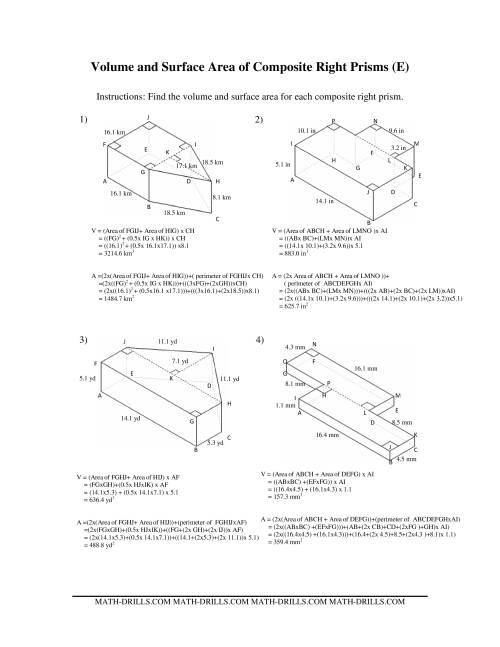 The Volume and Surface Area of Composite-Based Prisms (E) Math Worksheet Page 2