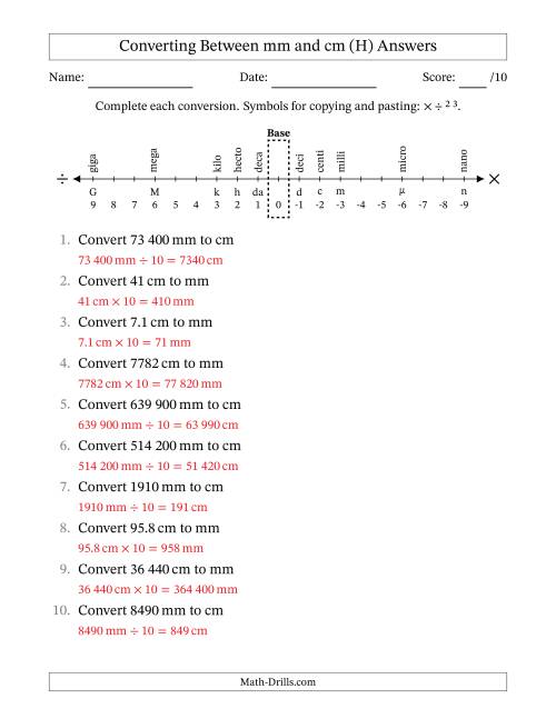 The Converting Between Centimetres and Millimetres (SI Number Format) (H) Math Worksheet Page 2