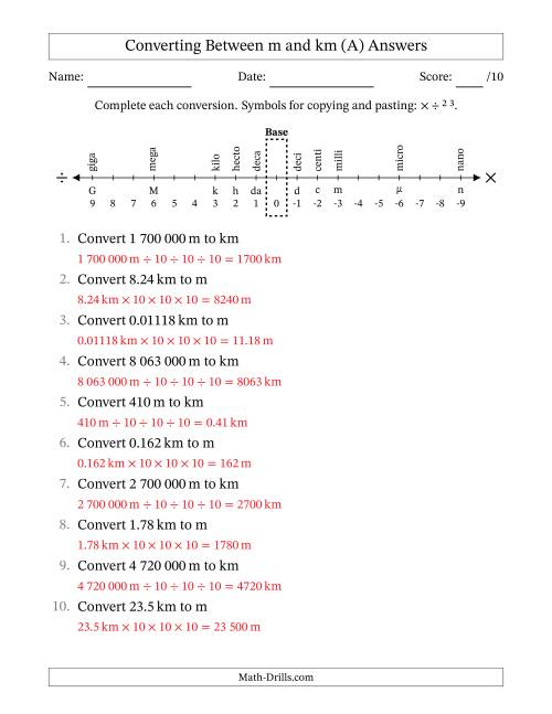 The Converting Between Kilometres and Metres (SI Number Format) (A) Math Worksheet Page 2