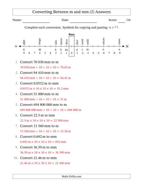 The Converting Between Millimetres and Metres (SI Number Format) (J) Math Worksheet Page 2