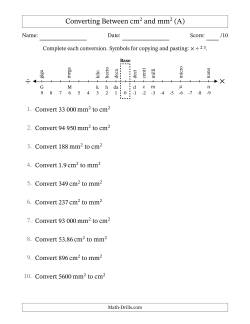 Converting Between Square Centimetres and Square Millimetres (S.I. Number Format)