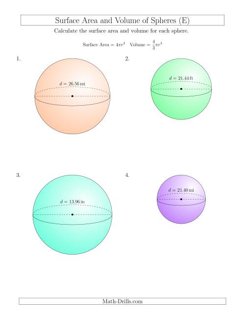 The Volume and Surface Area of Spheres (Two Decimal Places) (E) Math Worksheet