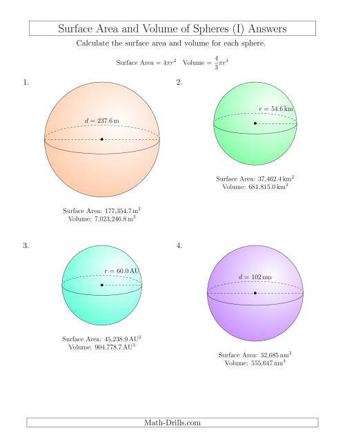 Volume and Surface Area of Spheres (Large Input Values) (I)