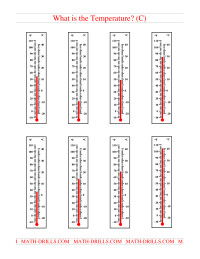 Reading Temperatures on a Thermometer (C) Measurement Worksheet