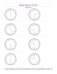 Telling Time on Analog Clocks -- Half Hour Intervals (E) Measurement ...