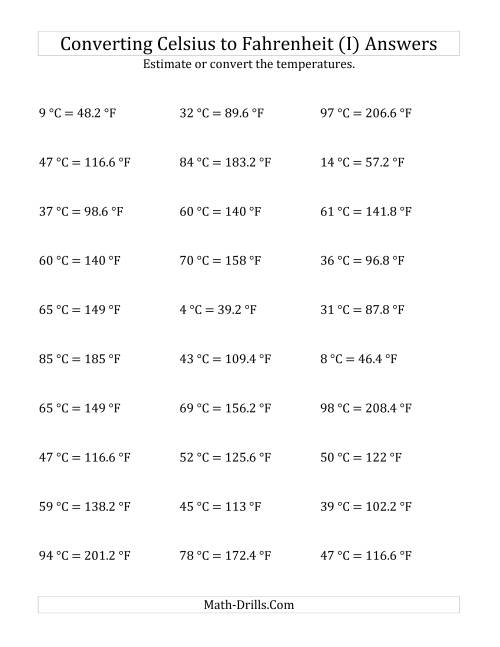 The Converting Celsius to Fahrenheit with No Negative Values (I) Math Worksheet Page 2