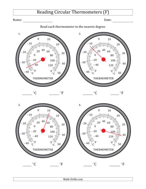 Reading Temperatures from Circular Thermometers (Celsius Dominant) (F)