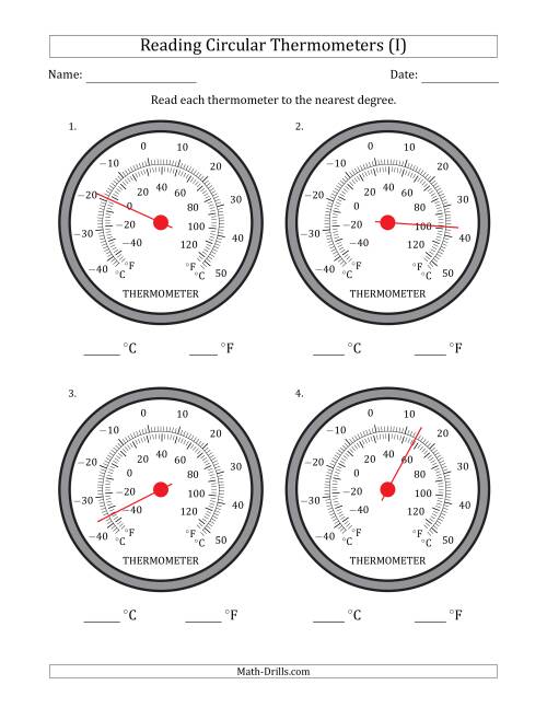 Reading Temperatures from Circular Thermometers (Celsius Dominant) (I)