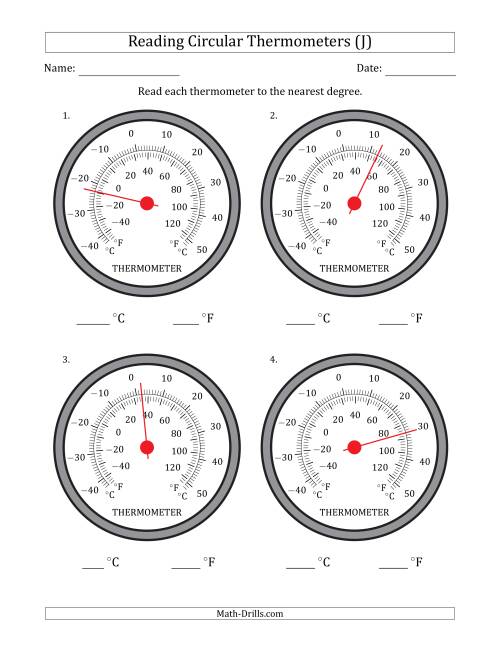 Reading Temperatures from Circular Thermometers (Celsius Dominant) (J)